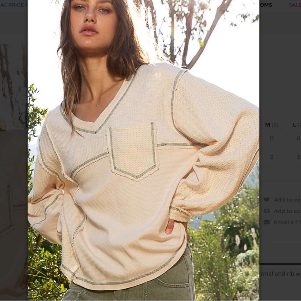 #209 POL V-Neck Crochet
Detail Oversized Relaxed Fit Top Olive